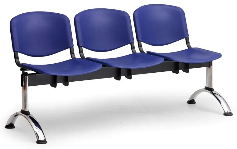 Bancă din plastic ISO II, 3 locuri - picioare cromate, negru