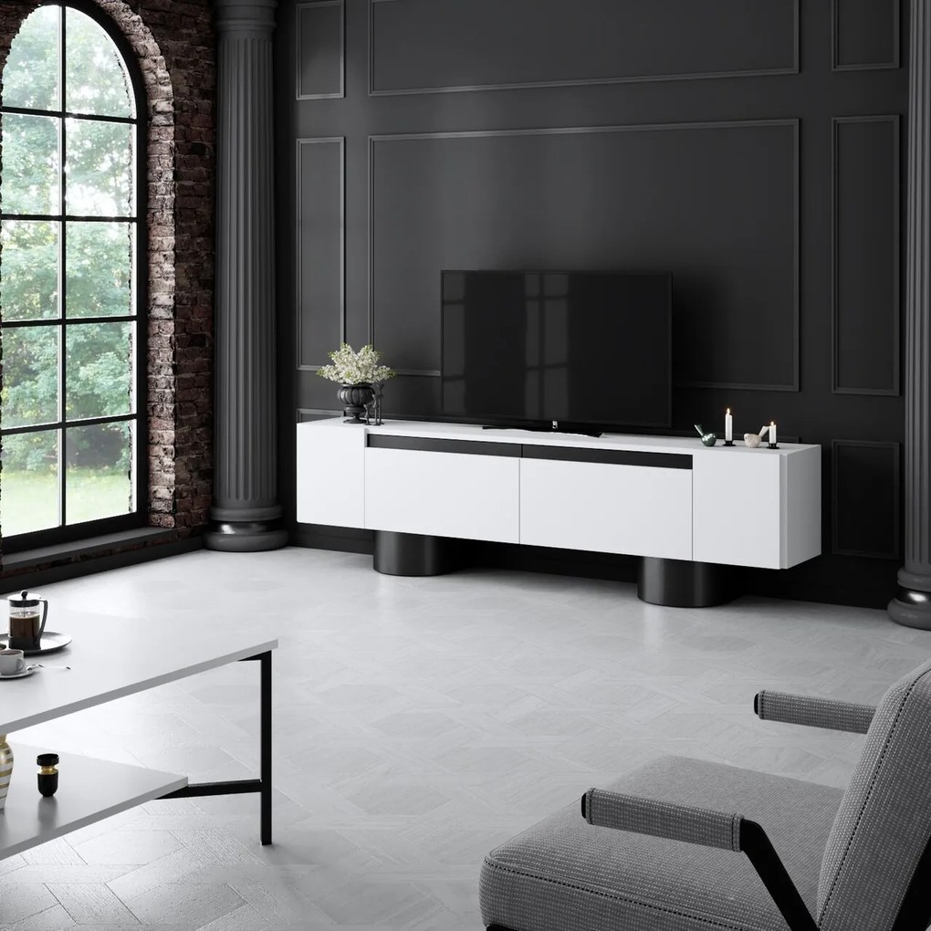 Comoda TV, Hanah Home, Bohem, 180x50x30 cm, Alb/Negru