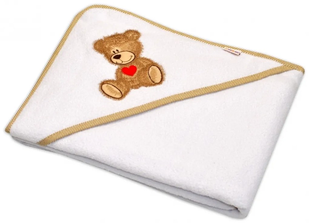 Prosop Terry cu glugă Baby Nellys® 100x100cm Vise plăcute de TEDDY - alb