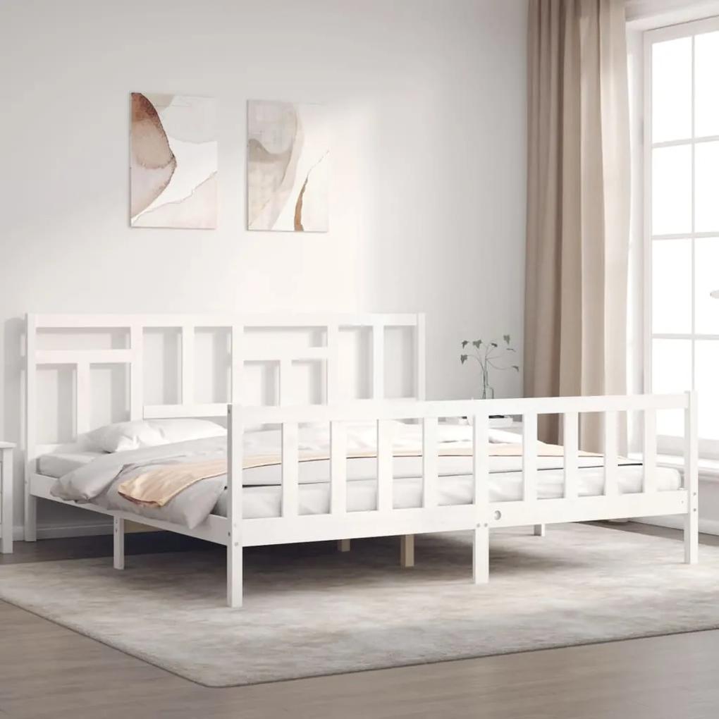 3193157 vidaXL Cadru de pat cu tăblie Super King Size, alb, lemn masiv