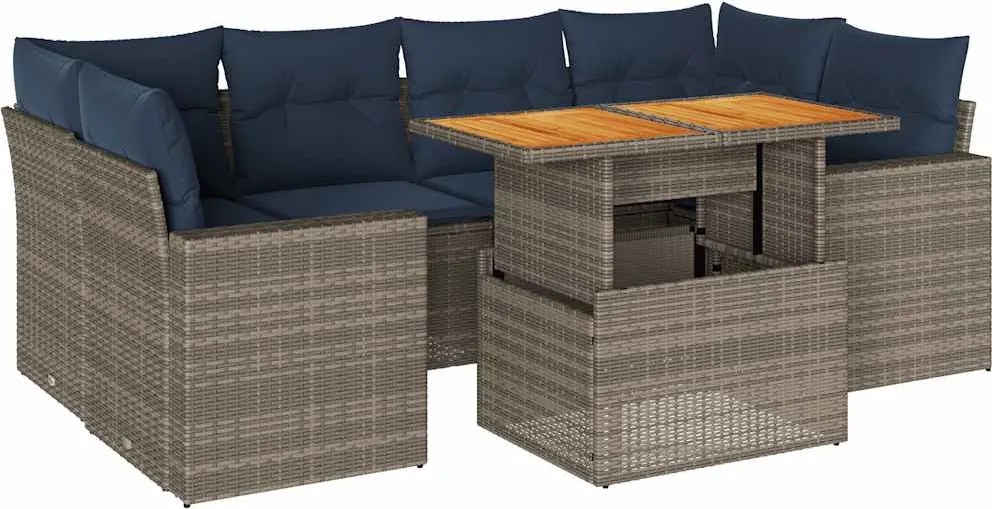 vidaXL Set canapele de grădină, 7 piese, cu perne, gri, poliratan