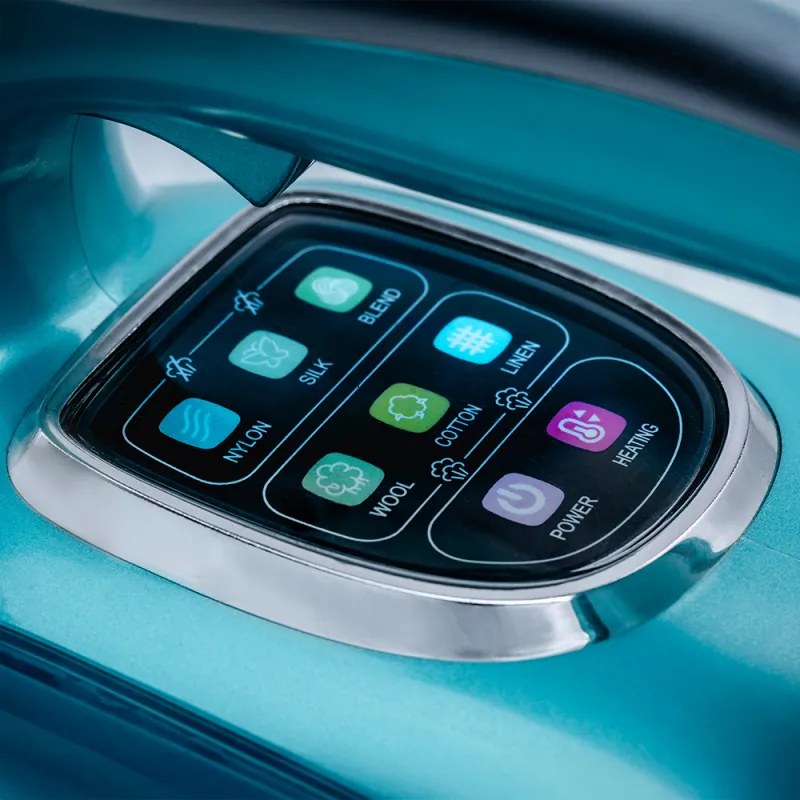 Resigilat: Fier de calcat Oliver Voltz OV51050L, 3200W, 350 ml, Talpa ceramica, Autocuratare, Sistem anti-picurare si anticalcar, Afisaj LED, Turcoaz