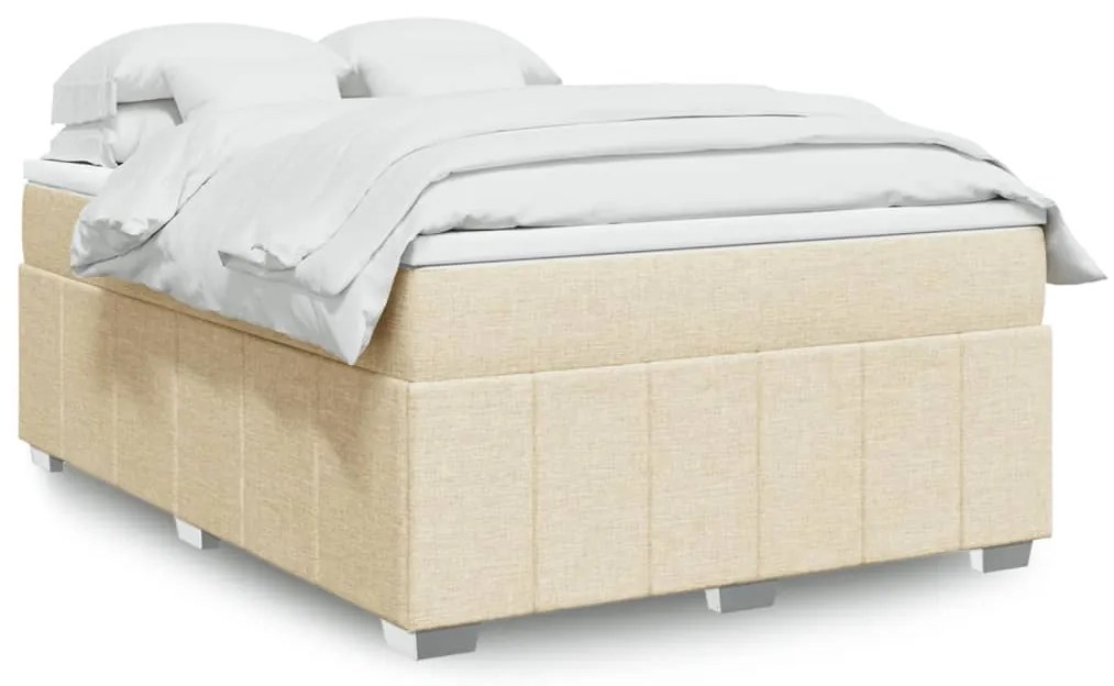 vidaXL Pat continental cu saltea, crem, 140x200 cm, material textil