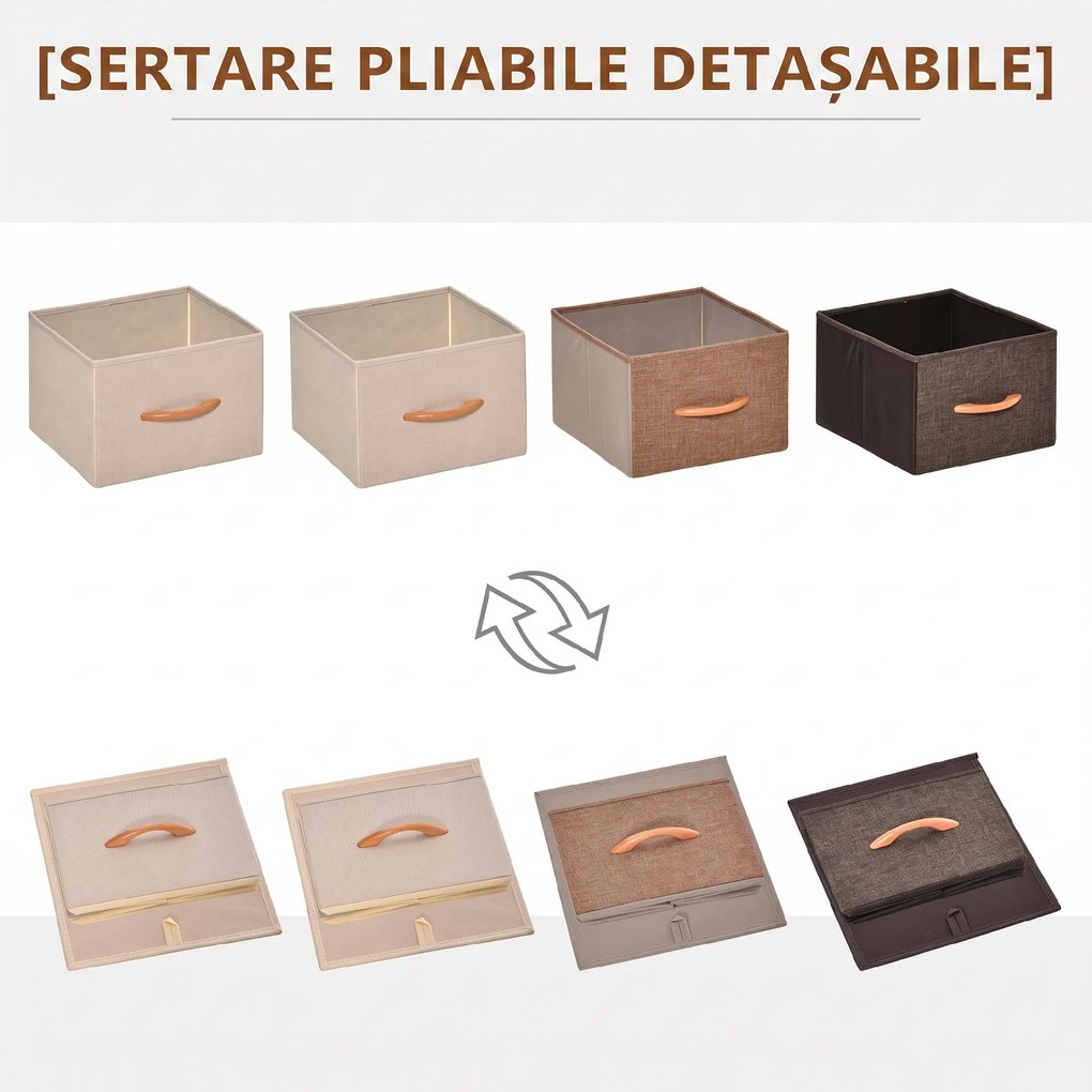 HOMCOM Comodă pentru Dormitor cu 4 Sertare Pliabile, Blat Superior din Lemn și Cadru Metalic 31x29x99 cm Multicolor | Aosom Romania