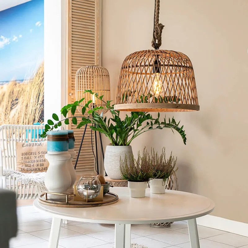 Lampă suspendată inteligentă rustică din ratan inclusă cu bec WiFi G125 - Calamus