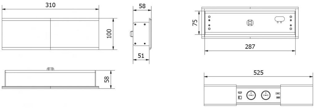 Priza incastrabila model PRESTINO, 2 iesiri Schuko, 1xHDMI, 1XRJ45, 1xUSB-A, 1xUSB-C, finisaj negru
