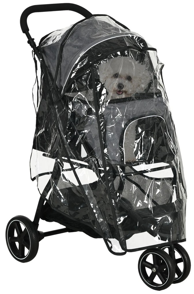 PawHut Cărucior pentru câini Haustierwagen, pliabil, husă de ploaie, 2 frâne de siguranță, 83 cm x 55 cm x 101 cm, Gri + Negru | Aosom Romania