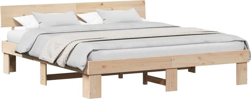 vidaXL Cadru de pat cu headboard Maro 200 x 200 cm Lemn de pin masiv