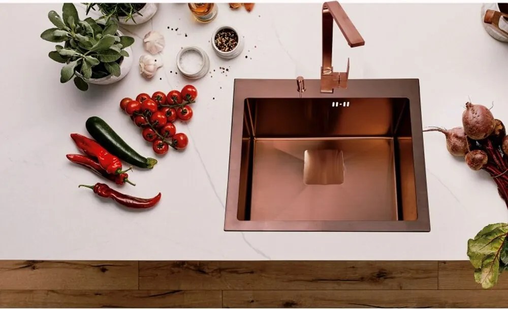 Chiuveta inox Inter Ceramic cu o cuva fara picurator finisaj cupru satinat 50x42 cm
