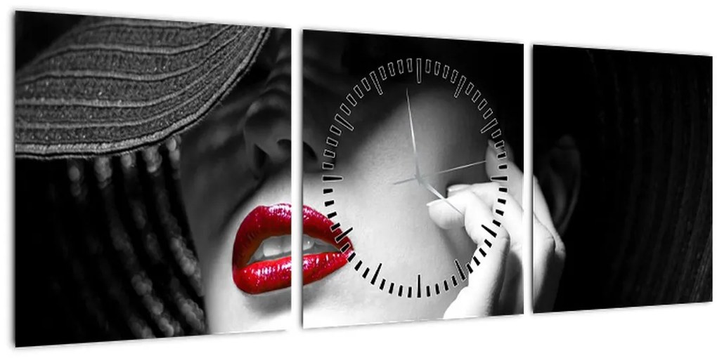 Tablou - Femeie cu pălărie (cu ceas) (90x30 cm)