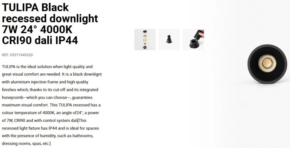 Spot LED incastrabil TULIPA Black recessed downlight 7W 24° 4000K CRI90 dali IP44