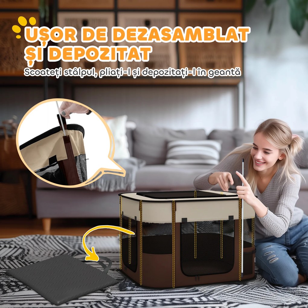 PawHut Țarc pliabil pentru câini cu geantă de transport pentru interior/exterior, Gri | Aosom Romania