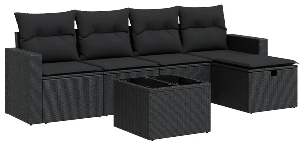 3325371 vidaXL Set mobilier de grădină cu perne, 6 piese, negru, poliratan