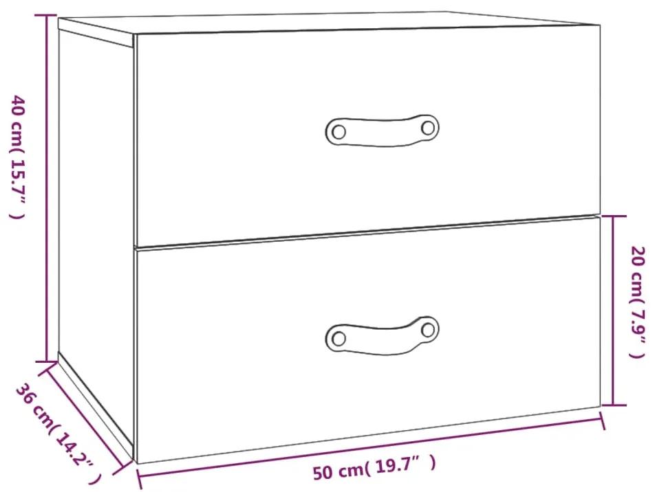 Noptiere de perete, 2 buc., alb, 50x36x40 cm 2, Alb, 1