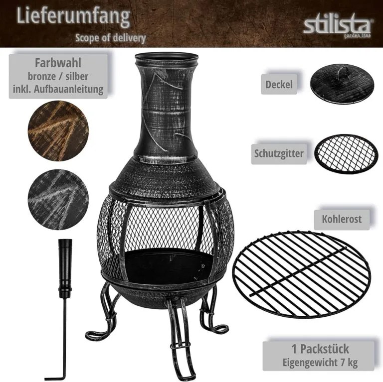 Șemineu exterior aztec 89 cm, fontă și oțel, accesorii incl.