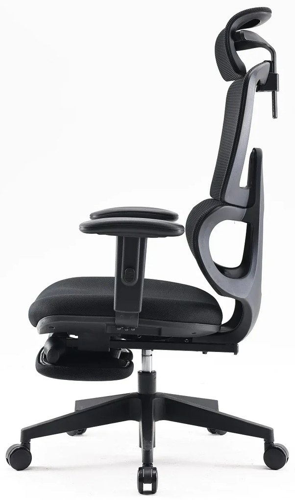 RESIGILAT- Scaun ergonomic SIHOO, spătar reglabil înălțime, suport lombar, tetieră reglabilă, mecanism înclinare/blocare în 3 poziții, suport picioare, pivotant, Mesh, Negru