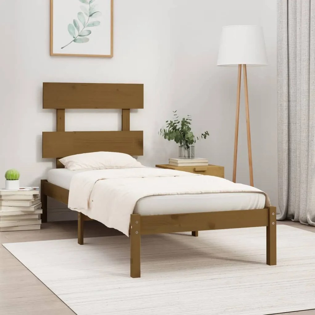 3104636 vidaXL Cadru de pat mic single, maro miere, 75x190 cm, lemn masiv