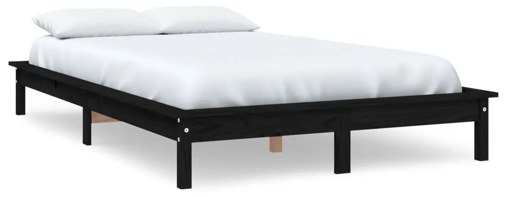 820580 vidaXL Cadru de pat, negru, 120x190 cm, mic, dublu, lemn masiv de pin