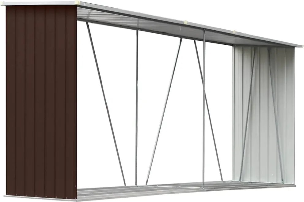 vidaXL Șopron depozitare lemne, maro, 330x84x152 cm, oțel galvanizat