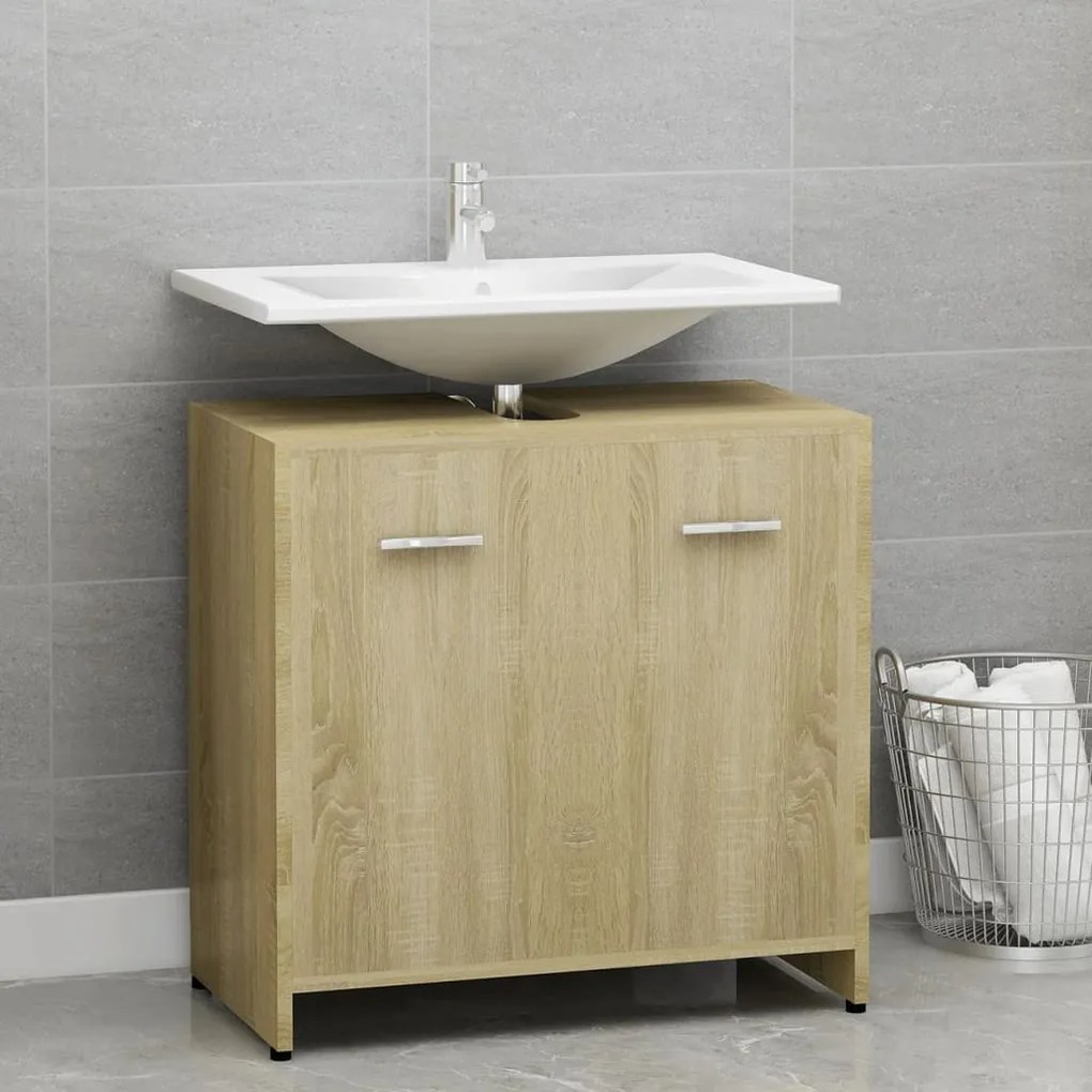802573 vidaXL Dulap de baie, stejar Sonoma, 60x33x61 cm, lemn prelucrat