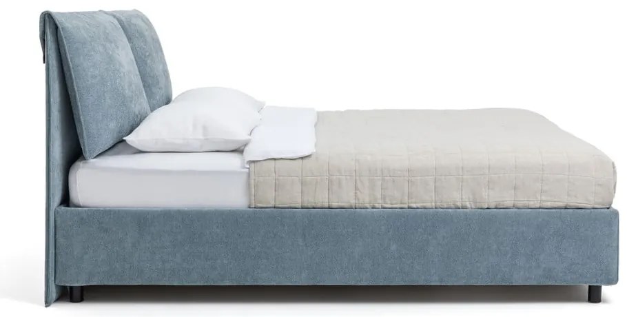 Pat dublu tapițat albastru cu spațiu de depozitare cu saltea/ grătar 180x200 cm Myra Pillow - Bonami Selection