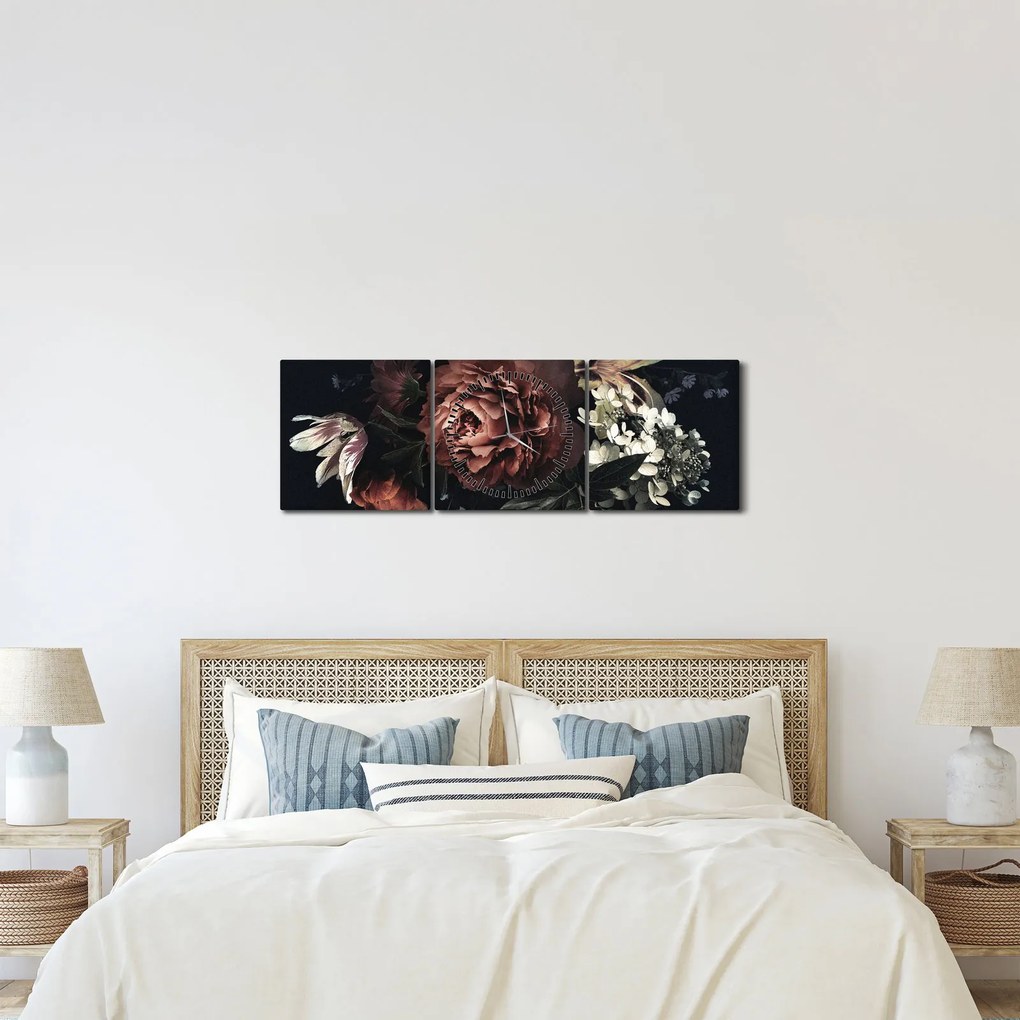 Tablou - Flori întunecate (cu ceas) (90x30 cm)
