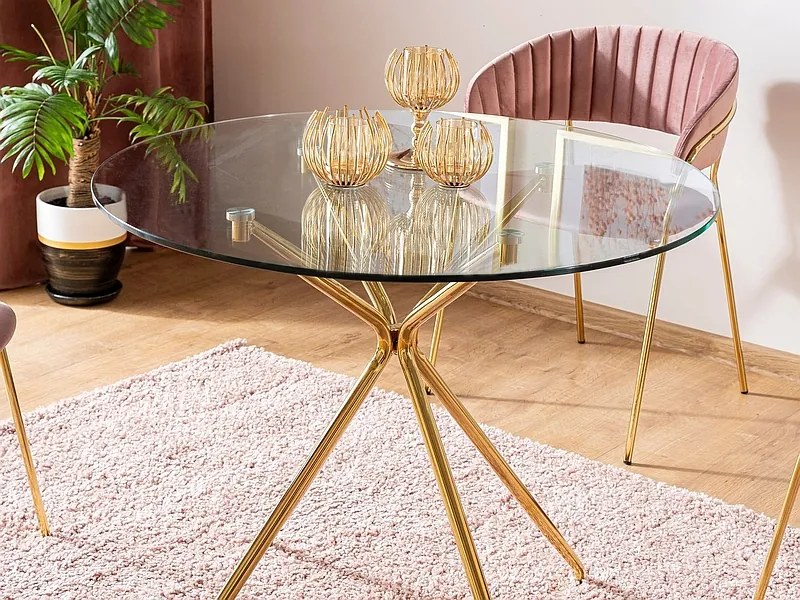Masă de sufragerie Anastasia (sticlă + auriu) (pentru 4 persoane). Promo -6%. 1049940