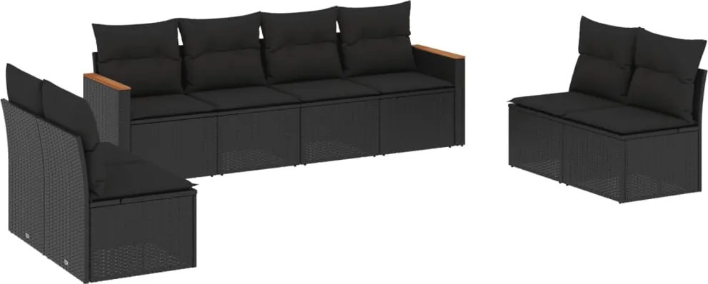 vidaXL Set mobilier de grădină cu perne, 8 piese, negru, poliratan