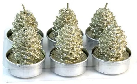 Set 6 lumanari decorative, con de brad auriu, 4 cm