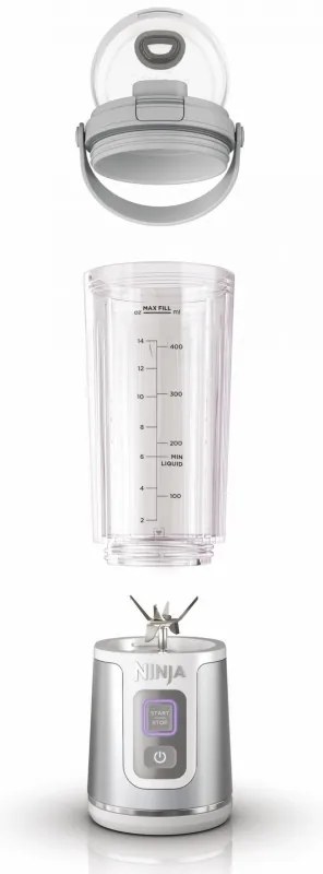 Blender portabil Ninja Blast BC151EUWH, 7.4W, 530 ml, Lama din otel cu 6 lame, Zdrobire gheata, Până la 10 cicluri, Fara BPA, USB-C, Alb