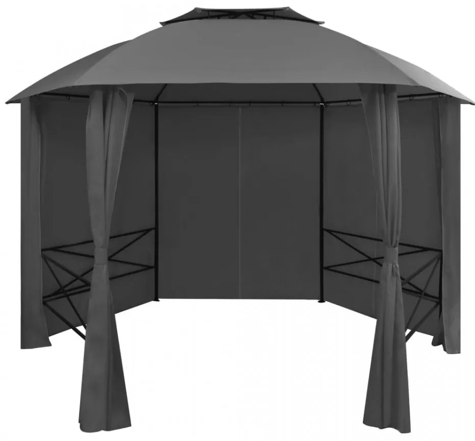 Marchiză pavilion de grădină cu perdele, 360x265 cm, hexagonal