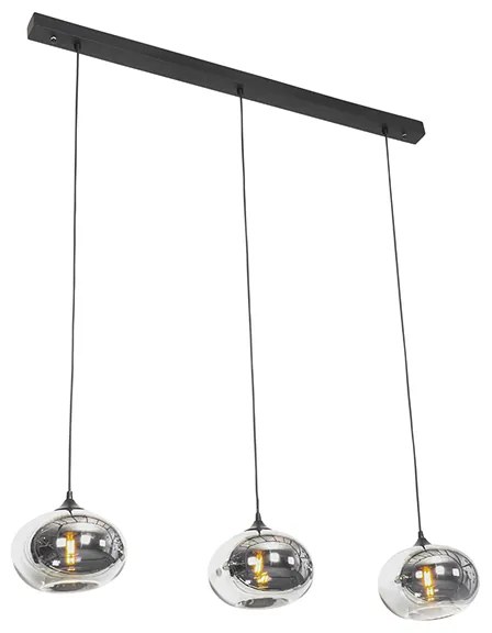 Lampă suspendată Art Deco neagră cu sticlă fumuriu ovală cu 3 lumini - Busa