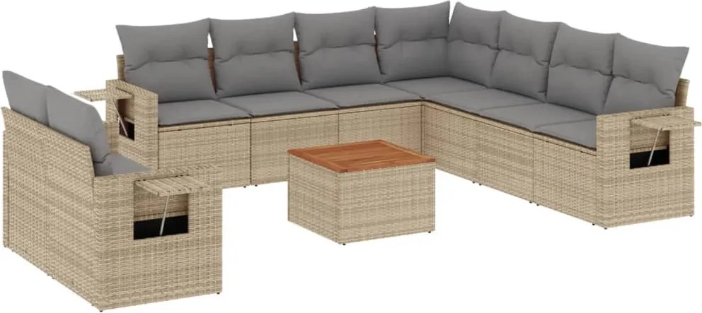 vidaXL Set canapele de grădină, 10 piese, cu perne, bej, poliratan
