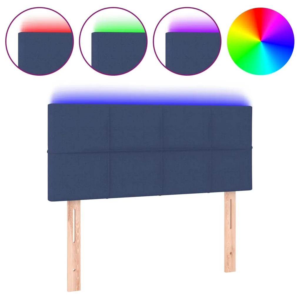 3121600 vidaXL Tăblie de pat cu LED, albastru, 90x5x78/88 cm, textil