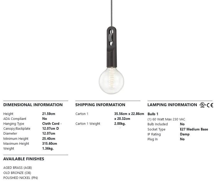 Pendul design minimalist-industrial ANGELA bronz antichizat