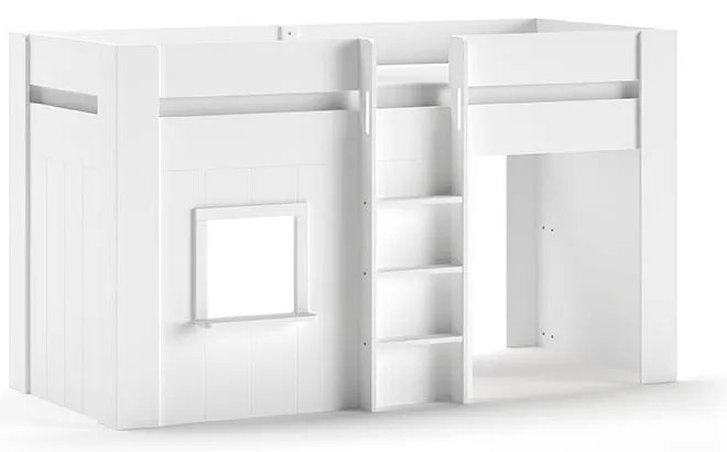 Pat pentru copii alb înalt din lemn masiv de pin 90x200 cm RENO – Vipack