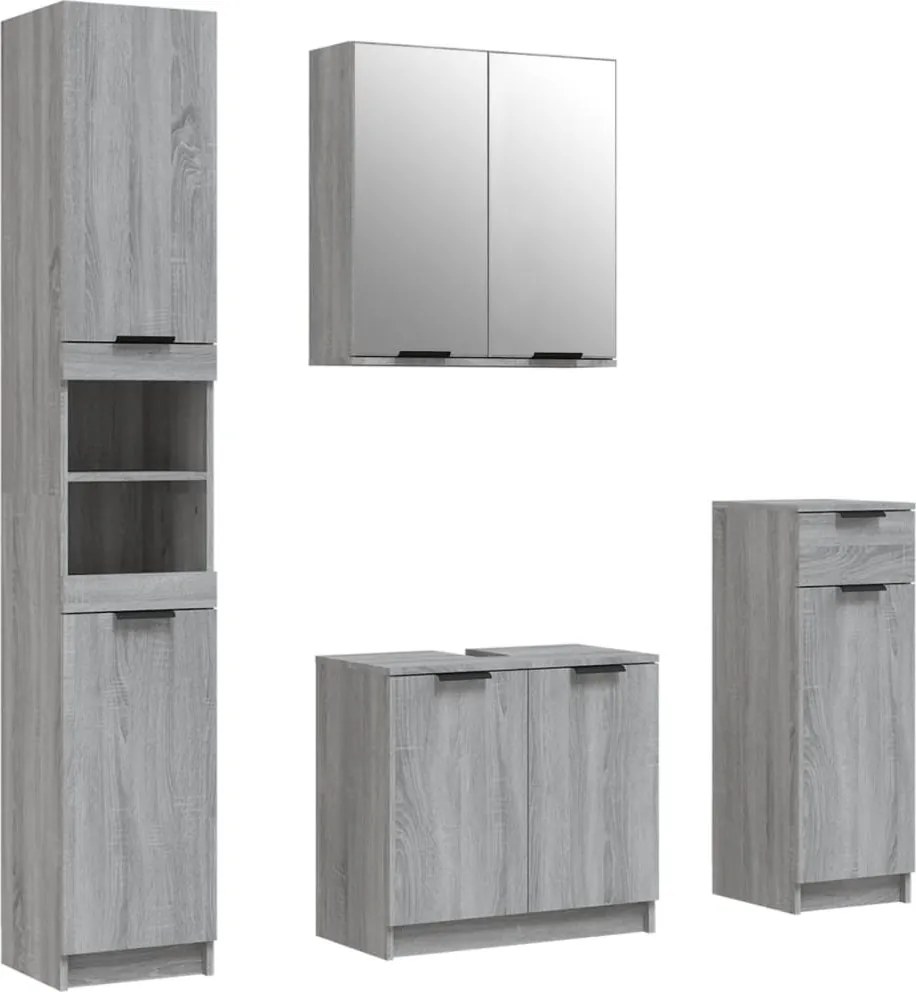 vidaXL Set dulapuri de baie, 4 piese, gri sonoma, lemn prelucrat