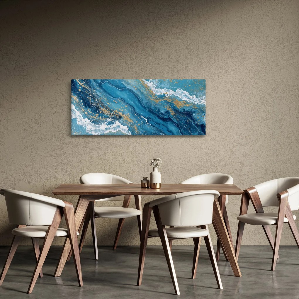 Tablou - Marmură bleu cu aur II. (120x50 cm)