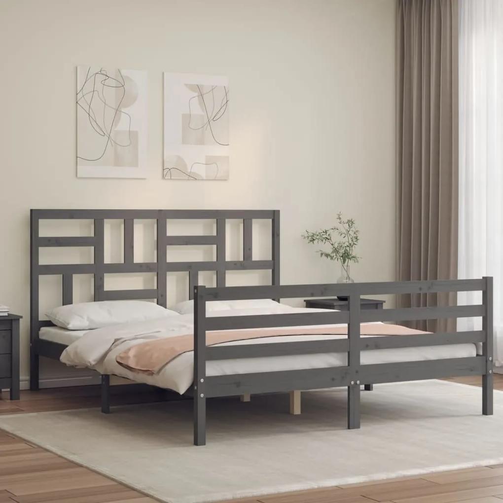 3194908 vidaXL Cadru de pat cu tăblie, gri, 160x200 cm, lemn masiv