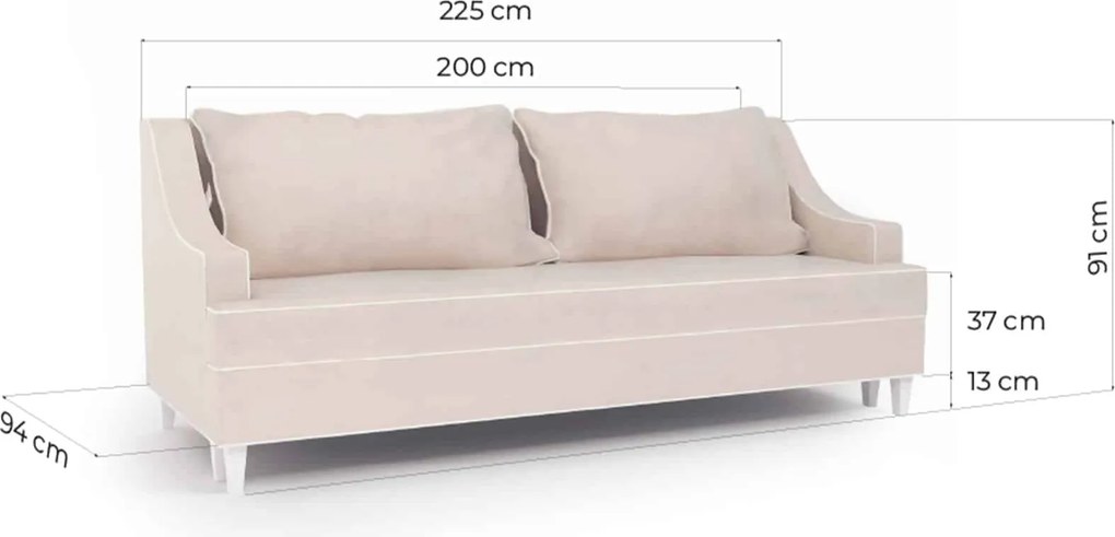 Canapea lemn masiv crem Extensibilă Elizabeth 225x94cm