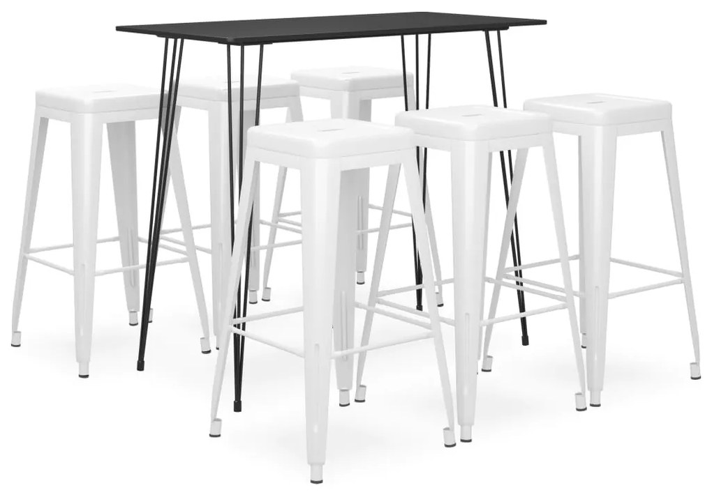 3057388 vidaXL Set mobilier de bar, 7 piese, negru și alb