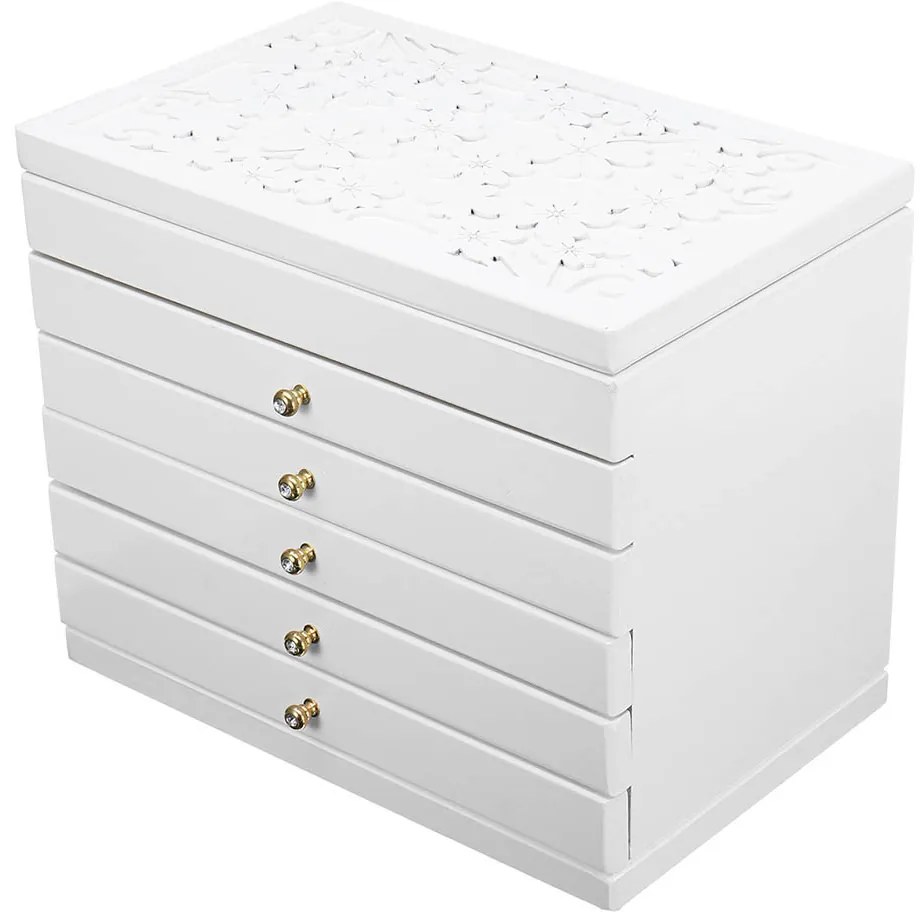 Cutie de bijuterii cu 6 compartimente, alb