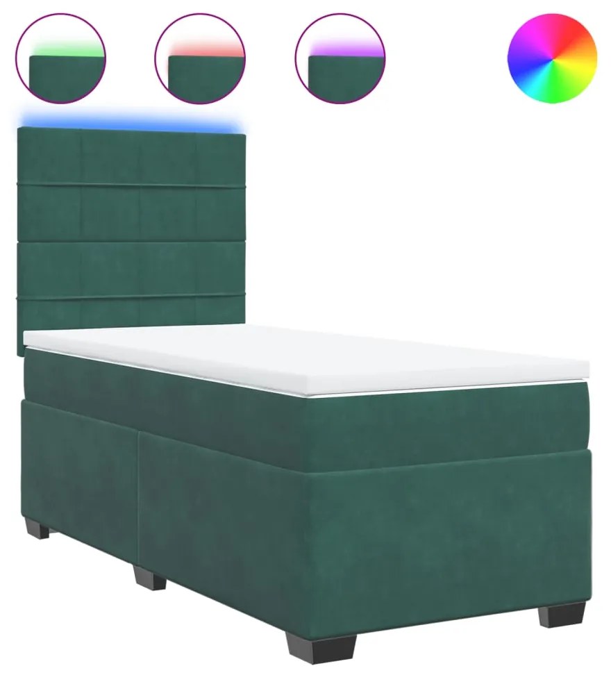 3293137 vidaXL Pat box spring cu saltea, verde închis, 100x200 cm, catifea