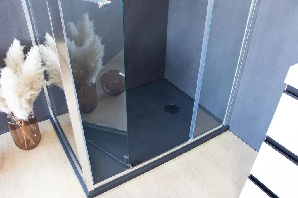 Cabina dus patrata cu usa glisanta rotativa KolpaSan Stellar DW 120x80 cm, negru mat