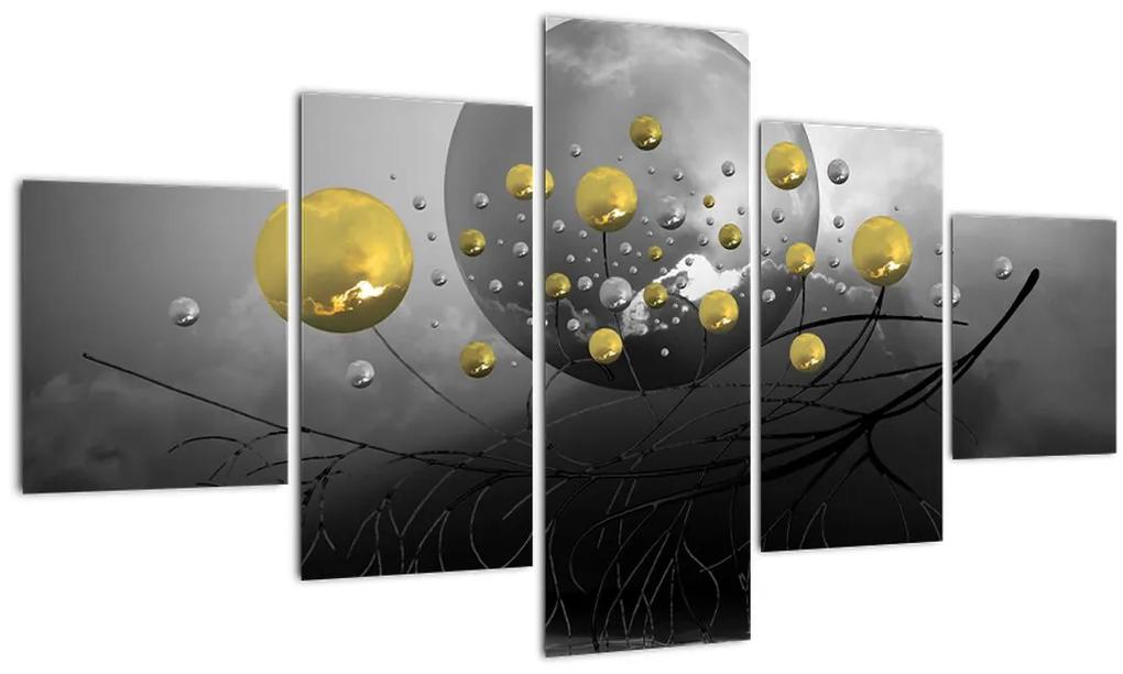 Tablou cu bile abstracte aurii (125x70 cm), în 40 de alte dimensiuni noi