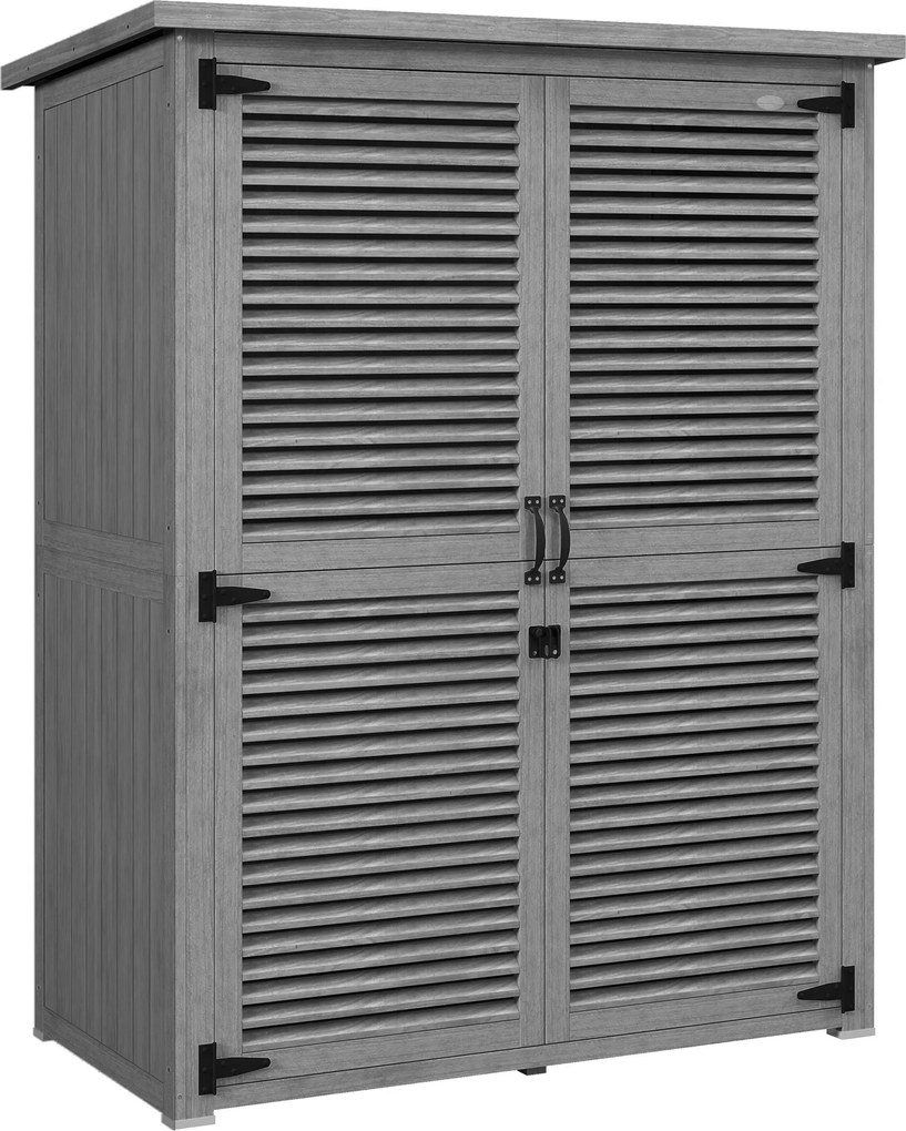 Outsunny Dulap de Grădină 0,83 m² 127x65x168 cm cu 2 Uși tip Oblon 2 Rafturi 2 Mânere și Acoperiș Impermeabil Gri | Aosom Romania