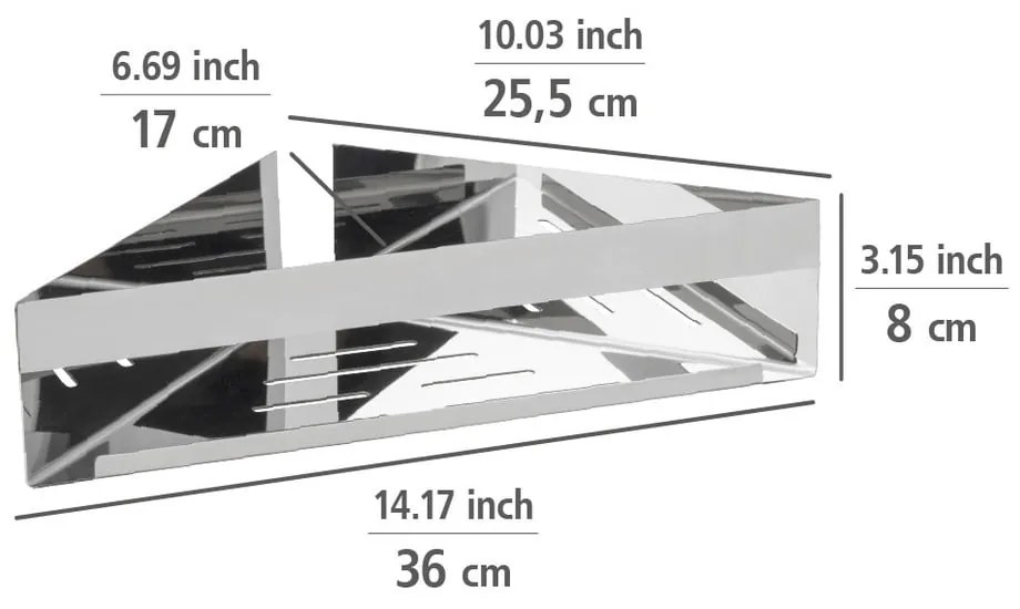 Raft pentru baie argintiu lucios de colț autoadeziv din oțel inoxidabil Genova – Wenko