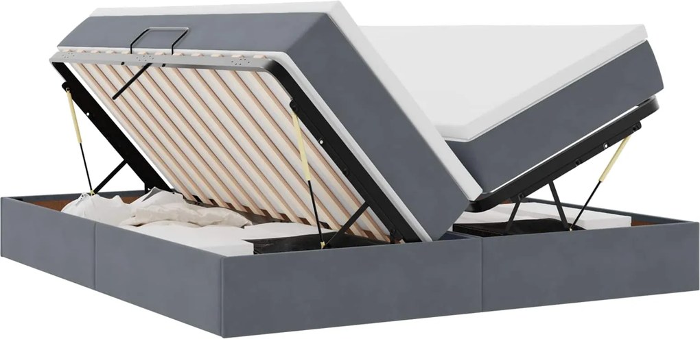 vidaXL Pat cu saltea și spațiu de depozitare Gri închis 200 x 200 cm