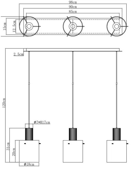 Lustră pe cablu Globo 15904-3H TULIVAR 3xE27/40W/230V