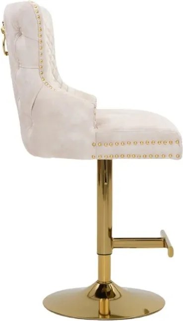 Set de 2 scaune de Bar Stil Baroc, Catifea, Bej, Metal, Auriu, Castle